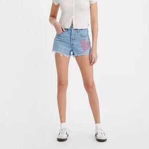 501 Levi's 150 anniversary edition light blue denim jean shorts women's size 33